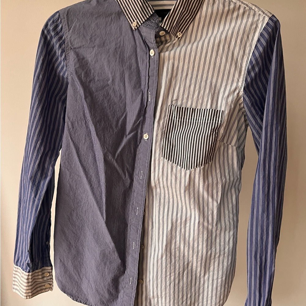 J. Crew Women's Color Block Blue and White Striped Button Down Shirt